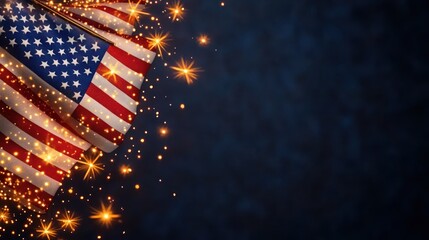 Patriotic Celebration: Abstract Sunset with American Flags and Fireworks