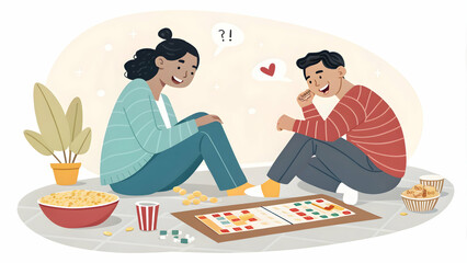 Couple Game Night Ideas with Sorting Board Pieces for Fun Entertainment and Laughter in Relaxed Atmosphere