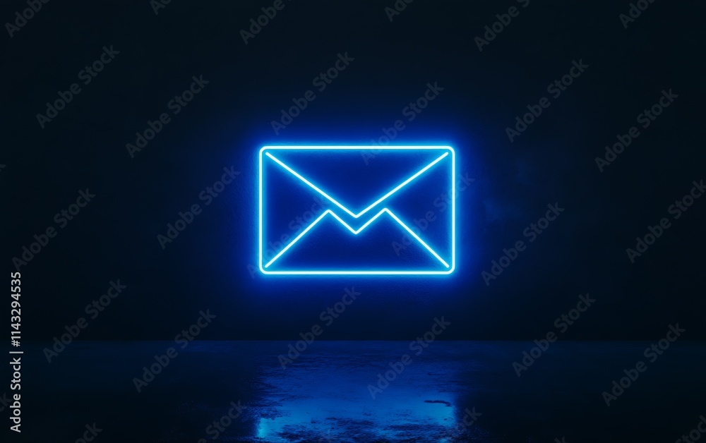 Aufkleber futuristic neon blue envelope symbol for digital communication on dark background : generative ai