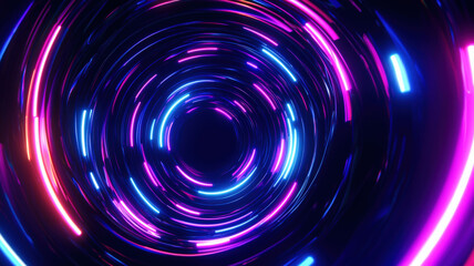 Obraz premium A hypnotic spiral pattern featuring vibrant neon colors against a dark background, creating a psychedelic and bold visual effect, perfect for eye-catching designs or artistic projects.