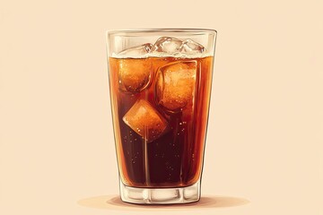 A Glass of Cold Refreshing Cola with Ice Cubes