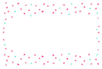 手描きのカラフルでかわいいピンクとライトブルーのガーリーな紙吹雪のフレームイラスト