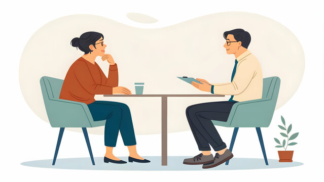 Interviewee Sharing In-Depth Work Experiences Demonstrating Expertise During Professional Interview With Space Left