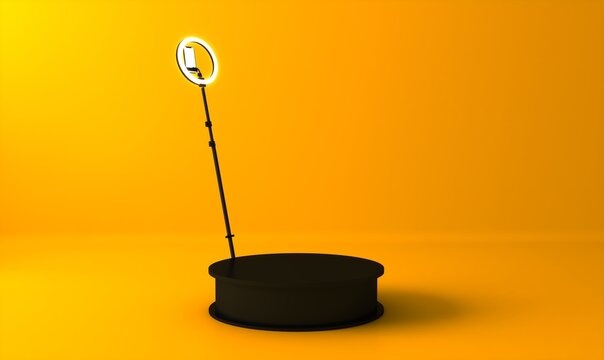 360 photo booth camera isolated yellow background.