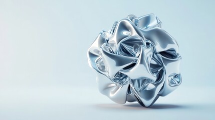 Abstract silver metallic sphere, crumpled, glossy, 3D render.