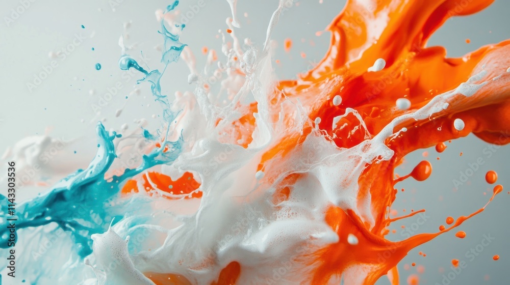 Aufkleber A dynamic splash of orange and blue paint creating an artistic visual effect.