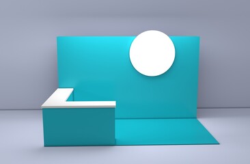 Exhibition stand mockup and flat used for branding and corporate identity. Empty stand or booth in a tradeshow. Virtual exhibition. Template mockup for your expo design. Trade show expo booth.