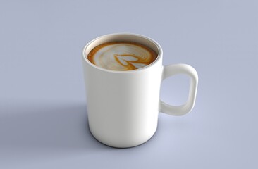 Fresh coffee in cup on white background, top view. Space for text. Cup of Cappucino