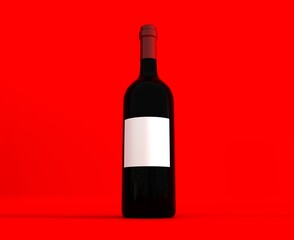 Wine bottle isolated. Blank wine bottle on a red background