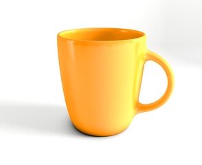 Porcelain mug isolated. Yellow color porcelain mug isolated on white background. Yellow ceramic coffee mug mockup. Design template for mock up. 
