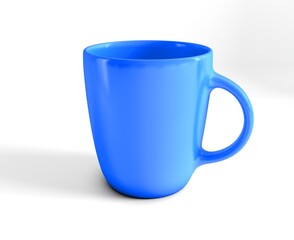 Blue color porcelain mug isolated on white background. Blue ceramic coffee mug mockup. Design template for mock up. 