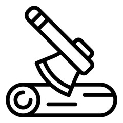 Woodcutting with axe outline icon for forestry and lumberjack tasks