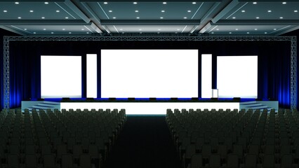Meeting event scene, party scene design. Empty stage design for mockup and corporate identity, display. Platform elements in hall. Conference Stage Designs.	