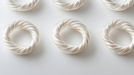 Detailed shot of a spiraled silver wire, each coil glistening under soft lighting, arranged on a...