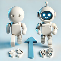 Fototapeta premium 3D Human Robotic Gears Interlocking Concept on Plain Background for Seamless Collaboration and Integration Visual