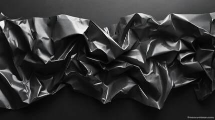 Obraz premium Crumpled black plastic wrap texture with shadows creating depth and contrast. intricate folds and creases add dynamic visual element to composition