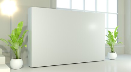 3D exhibition stand. White empty geometric square. White blank promotion.  Presentation event room display. Blank wall. Blank mock-up box product isolated. Mockup for press wall, pop up. Template