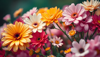 colorful of flowers background vintage ,soft focus, close-up, with white tones
