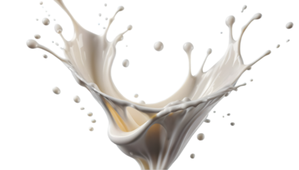 A dynamic splash of milk or cream, isolated on a transparent background, featuring smooth textures and elegant motion, ideal for food and beverage designs.
