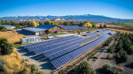 a facility using solar panels, transition to renewable clean energy and sustainable solutions, ecological and enviromental care concept