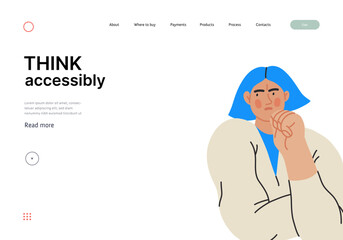 Thinking people, modern flat vector concept illustration- woman standing thoughtfully, looking sideways. Metaphor for reflection, analysis, introspection, contemplation, deep thought