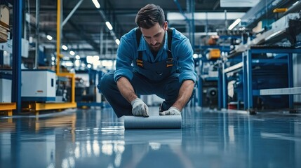 Skilled Worker Installing Material in Modern Industrial Environment