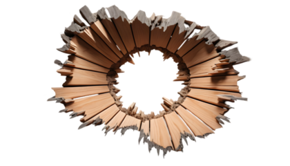 A set of wooden wall holes with splintered edges, isolated on a transparent background. Perfect for creative designs, construction themes, and dramatic effects.
