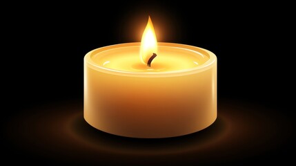 A glowing candle with a flickering flame, set against a dark background.