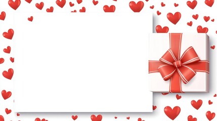 Valentine card with small gift box and heart vectors, clean design, isolated white background