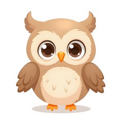 Fototapeta premium Cute 2D Cartoon Owl Clipart for Kids Isolated on White Background