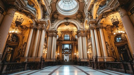 Obraz premium Grand Hallway of Historic Building with Elegant Architecture and Light