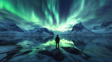 Silhouette of a Man Admiring the Northern Lights