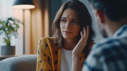 A therapist deeply listening to a patient during a therapy session, close up, fostering emotional connection and trust, realistic, double exposure, cozy office backdrop