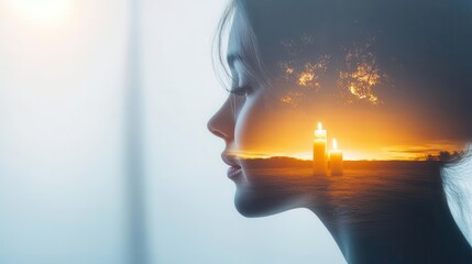 Emotional trust developing in a mental health counseling environment, focus on, trust as the foundation of therapy, ethereal, double exposure, candle-lit room backdrop