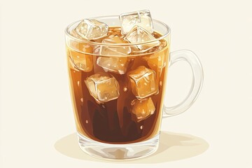 Iced Coffee in a Glass Mug with Ice Cubes