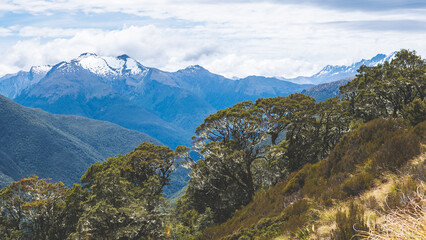 Beautiful mountainous landscape blue sky mount aspiring west coast new zealand brewster track hiking views scenery