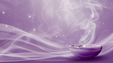 Purple Bowl with Mystical Smoke and Sparkling Background