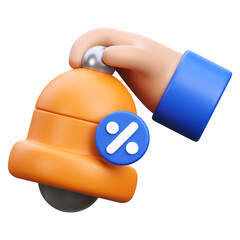 3d render hand holding bell notification