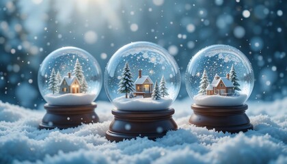 Magical Christmas Snow Globes in Winter Wonderland Scene