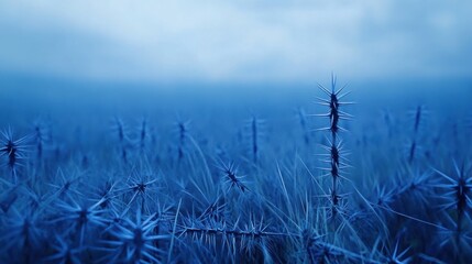 Fototapeta premium Blue toned field of spiky plants.