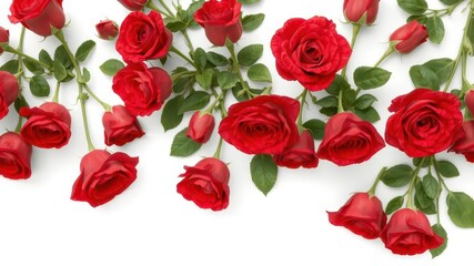 A vibrant bouquet of red roses, isolated on a pure white background, close-up, romantic, object