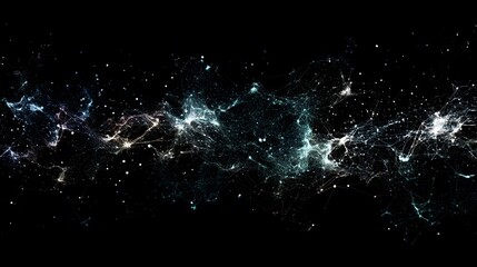 An abstract representation of a digital network with nodes and connections illuminated against a dark background