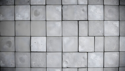 Old gray grey worn grunge vintage shabby patchwork motif tiles stone concrete cement wall wallpaper texture background, blurry foreground, with white tones