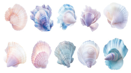 Fototapeta premium Various sea shells transparent background