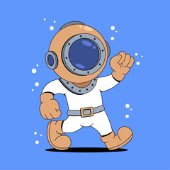 Walking diver mascot cartoon