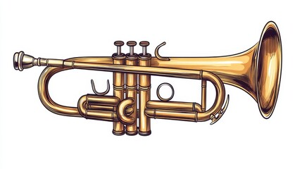 Fototapeta premium illustration of a brass cornet illustrated from the front, set against a white background for graphic applications.