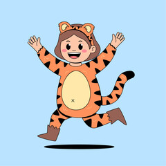 Cute girl wearing tiger costume cartoon