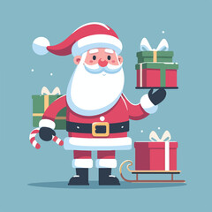 vector image of cute santa claus bringing gifts