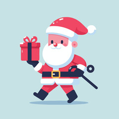 vector image of cute santa claus bringing gifts