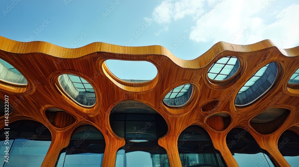 Aufkleber A modern architectural structure featuring organic shapes and open spaces.